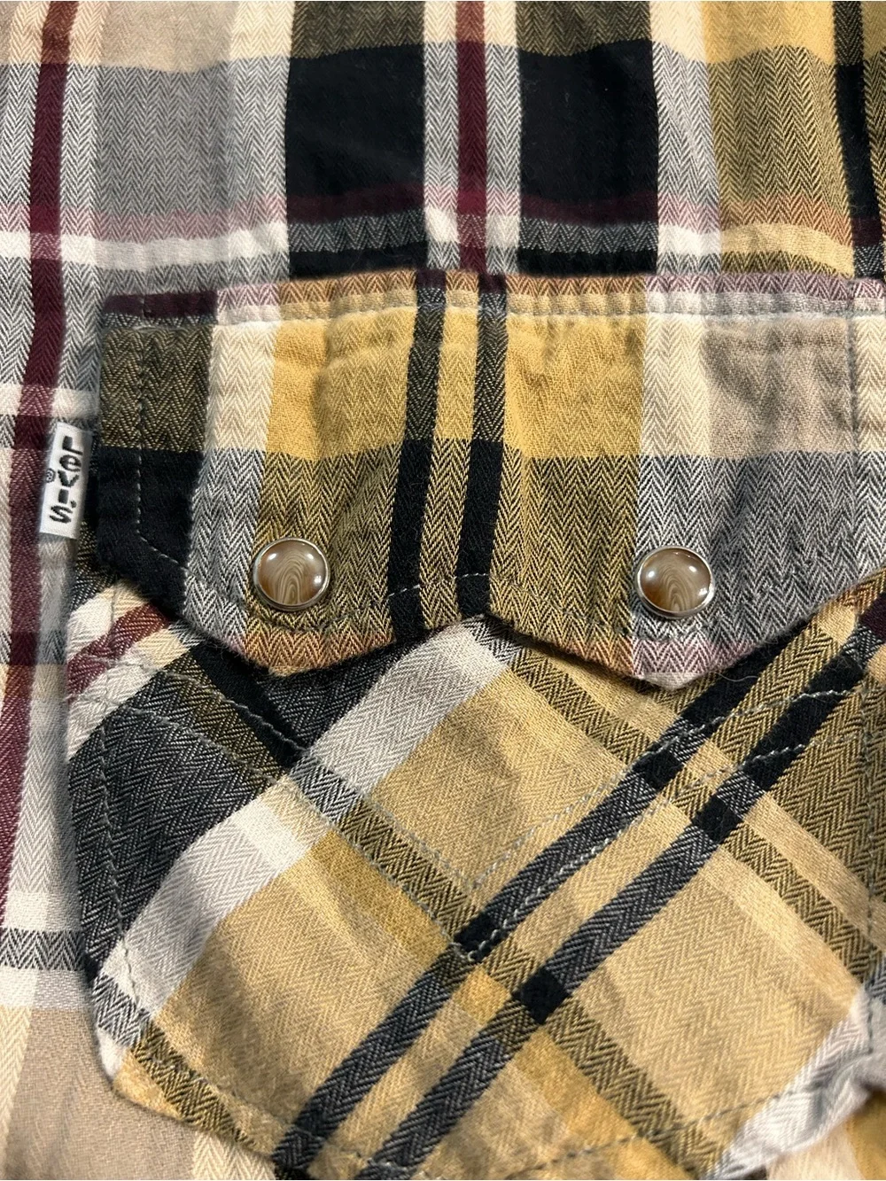 Levi's Modern Fit Pearl Snap Flannel Plaid Western Shirt Mens Large Granola Boy